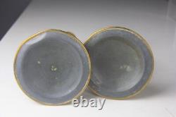 PAIR OF ANTIQUE KOSMOS W & W GLASS KEROSENE LAMPS with BRASS BASE & CHIMNEYS