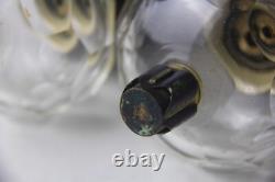 PAIR OF ANTIQUE KOSMOS W & W GLASS KEROSENE LAMPS with BRASS BASE & CHIMNEYS