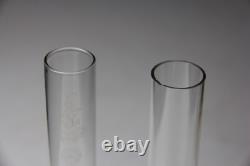 PAIR OF ANTIQUE KOSMOS W & W GLASS KEROSENE LAMPS with BRASS BASE & CHIMNEYS