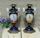PAIR antique Vieux paris bayeux porcelain oil lamp vases portrait lady