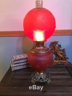 PLBG (pittsburgh lamp brass & glass) ribbons and roses parlor oil lamp
