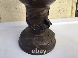 PLUME & ATWOOD P & A RARE ANTIQUE BRASS BRONZE OIL LAMP Asian Motif
