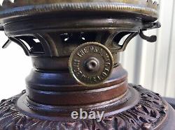 PLUME & ATWOOD P & A RARE ANTIQUE BRASS BRONZE OIL LAMP Asian Motif