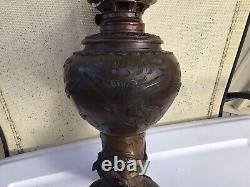 PLUME & ATWOOD P & A RARE ANTIQUE BRASS BRONZE OIL LAMP Asian Motif
