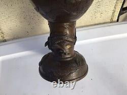 PLUME & ATWOOD P & A RARE ANTIQUE BRASS BRONZE OIL LAMP Asian Motif