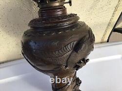 PLUME & ATWOOD P & A RARE ANTIQUE BRASS BRONZE OIL LAMP Asian Motif