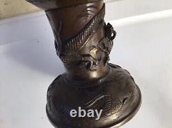 PLUME & ATWOOD P & A RARE ANTIQUE BRASS BRONZE OIL LAMP Asian Motif