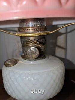 PRETTY IN PINK! 24 Aladdin MOONSTONE Converted Oil Lamp ROSE Pink Model B Glass