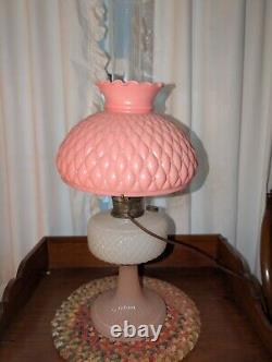 PRETTY IN PINK! 24 Aladdin MOONSTONE Converted Oil Lamp ROSE Pink Model B Glass