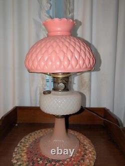 PRETTY IN PINK! 24 Aladdin MOONSTONE Converted Oil Lamp ROSE Pink Model B Glass