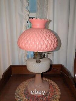 PRETTY IN PINK! 24 Aladdin MOONSTONE Converted Oil Lamp ROSE Pink Model B Glass