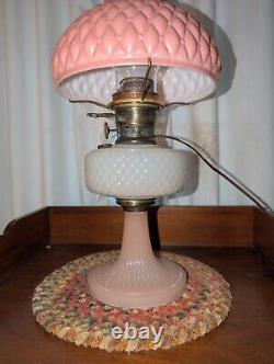 PRETTY IN PINK! 24 Aladdin MOONSTONE Converted Oil Lamp ROSE Pink Model B Glass