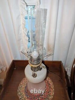 PRETTY IN PINK! 24 Aladdin MOONSTONE Converted Oil Lamp ROSE Pink Model B Glass