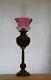 PRICE DROP VICTORIAN OIL LAMP 1890's CRANBERRY & BRASS, EDWARD MILLER, JUNO