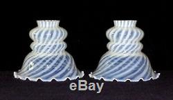 Pair (2) Blue Opalescent Swirl Kerosene Oil Electric Lamp Shades Fenton