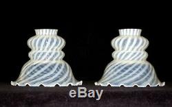 Pair (2) Blue Opalescent Swirl Kerosene Oil Electric Lamp Shades Fenton