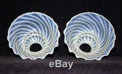 Pair (2) Blue Opalescent Swirl Kerosene Oil Electric Lamp Shades Fenton