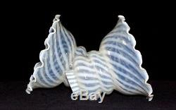 Pair (2) Blue Opalescent Swirl Kerosene Oil Electric Lamp Shades Fenton