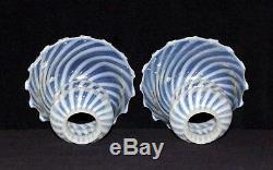 Pair (2) Blue Opalescent Swirl Kerosene Oil Electric Lamp Shades Fenton