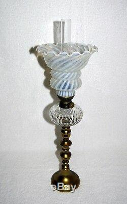 Pair (2) Blue Opalescent Swirl Kerosene Oil Electric Lamp Shades Fenton