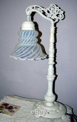 Pair (2) Blue Opalescent Swirl Kerosene Oil Electric Lamp Shades Fenton