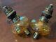 Pair Antique Amber Swirl Glass Kerosene Oil Peg Lamps English Rund Brenner