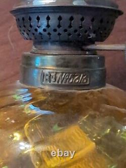 Pair Antique Amber Swirl Glass Kerosene Oil Peg Lamps English Rund Brenner