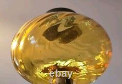 Pair Antique Amber Swirl Glass Kerosene Oil Peg Lamps English Rund Brenner