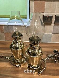 Pair Antique Brass Ships Bulkhead Oil Lamp Light Maritime Marine Nautical Boat