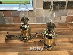 Pair Antique Brass Ships Bulkhead Oil Lamp Light Maritime Marine Nautical Boat