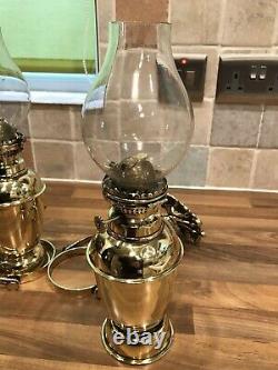 Pair Antique Brass Ships Bulkhead Oil Lamp Light Maritime Marine Nautical Boat