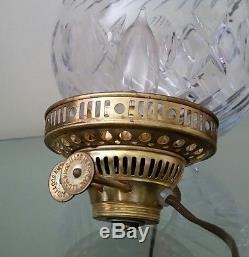 Pair Antique Neoclassical Crystal John Scott Oil Lamp Converted 28