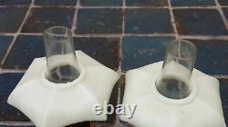 Pair Antique Oil Lamps Small Porcelain Floral Handpainted Orig Chimney & Shade