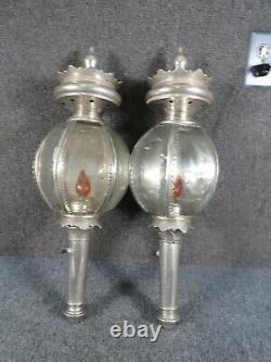 Pair Antiqued Coach Lamps oil lamp electrified