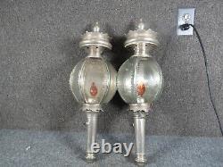 Pair Antiqued Coach Lamps oil lamp electrified