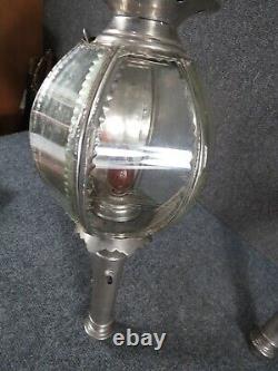 Pair Antiqued Coach Lamps oil lamp electrified