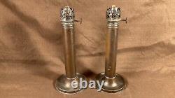Pair Brass Antique Kerosene Candle Lamp E. M. & Co. The Solar Rare