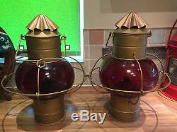 Pair Huge Vintage Ships Hanging Onion Oil Lamps Light Maritime Marine Nautical