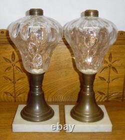 Pair Of Antique Kerosene Lamps with Marble Bases 11.75