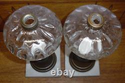 Pair Of Antique Kerosene Lamps with Marble Bases 11.75