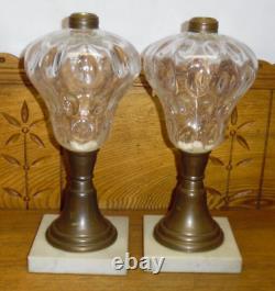 Pair Of Antique Kerosene Lamps with Marble Bases 11.75