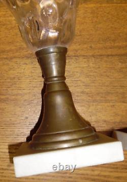 Pair Of Antique Kerosene Lamps with Marble Bases 11.75