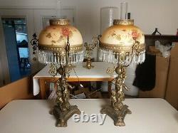 Pair Of Antique Victorian Style Bronze/Brass Cherub Oil Lamps Converted 40