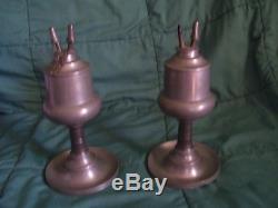 Pair Of Beautiful New England Antique Pewter Whale Oil Lamps 1820 1850