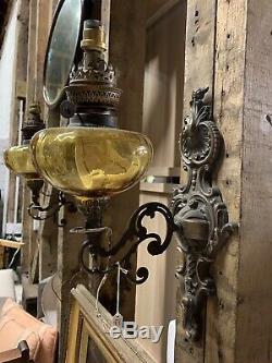 Pair Of Victorian Converted Wall Hung Oil Lamps / Sconces