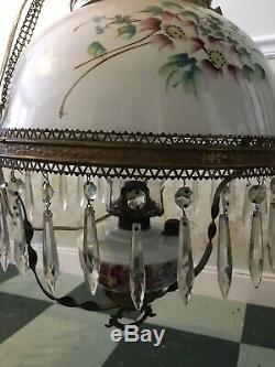 Pair Of Vintage Hanging Parlor Oil Lamp Chandelier Light Fixture Floral