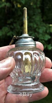 Pair of Antique Blown Molded Glass Whale Oil Sparking Lamps, Original Burners