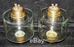 Pair of Antique Clear Glass Font Peg Lamps with Original Whale Oil Burners