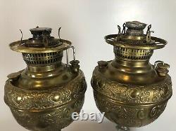 Pair of Antique Miller Co. Meteor Oil Lamps Figural Banquet Parlor GWTW 40