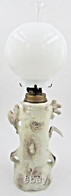 Pair of Antique Miniature Porcelain Oil Lamps Figural Farm Boy & Girl Hulsebus